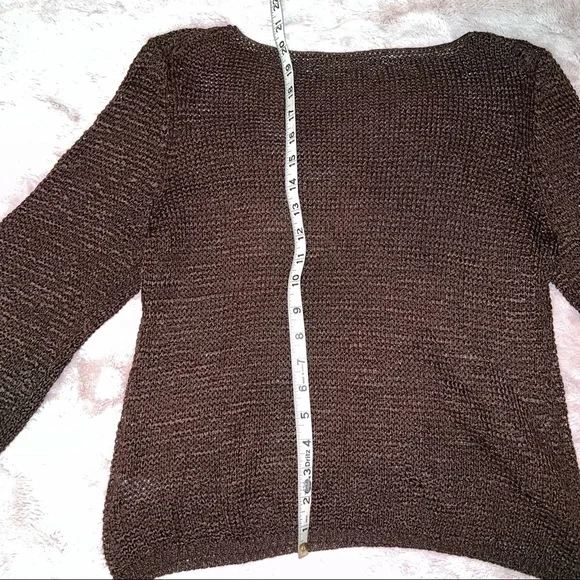 New Josephine Chaus Knit Sweater Brown Semi-transparent waffle scoop neck - Picture 9 of 11